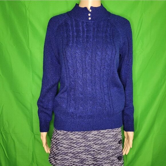 Karen Scott Sweaters - KAREN SCOTT Womens Blue Cable Knit Heather Long Sleeve sweater